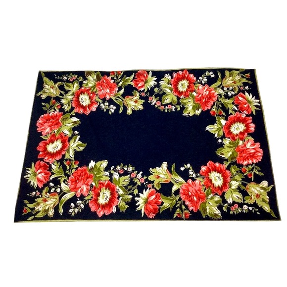 Milli Home Other - Milli Home Floral Cotton Navy Placemats Set Of 6 Red Green Flowers